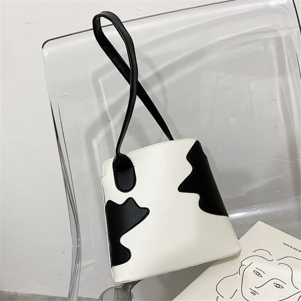 

Bags For Women 2020 Cute Cow Print Contrast Color PU Zipper Purses and Handbags Female Shoulder Handbag Lady Bolsos Mujer 2020