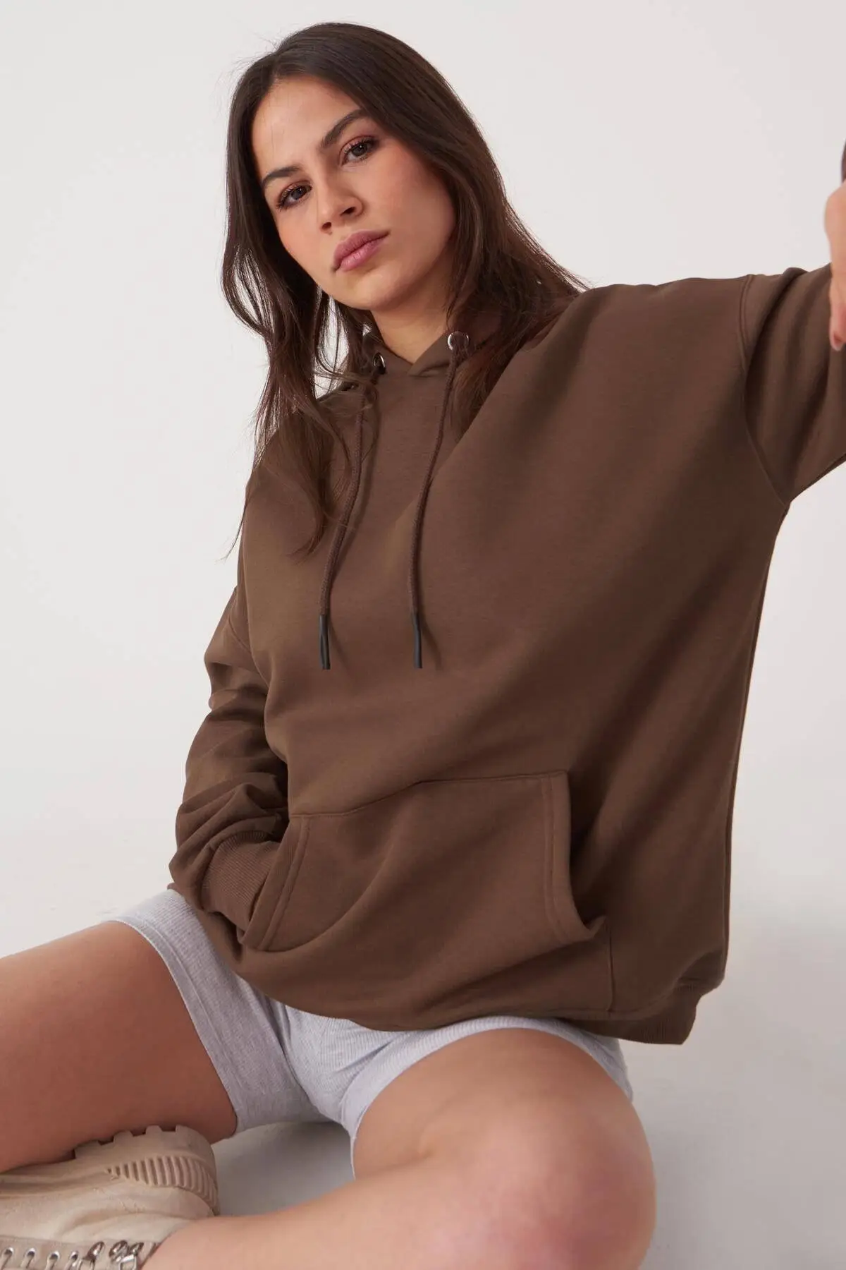 Женская толстовка с капюшоном серого цвета зимние пуловеры Длинные повседневные