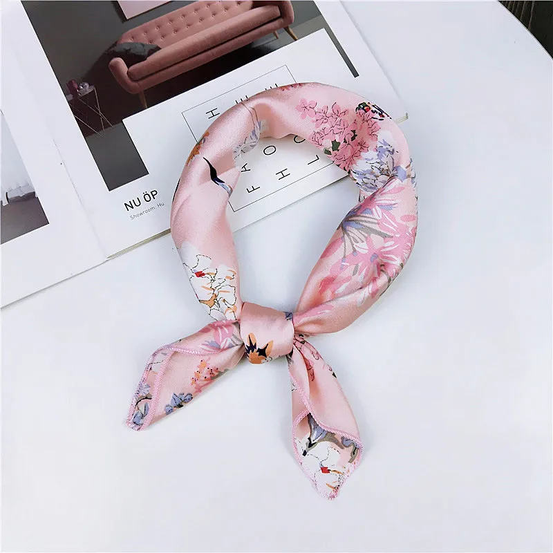 

NEW 2021 Women Small Silk Square Scarf Bandana Print Wrap Foulard Femme Handkerchief Bandana Neck Hair Skinny Tie Scarves 50CM