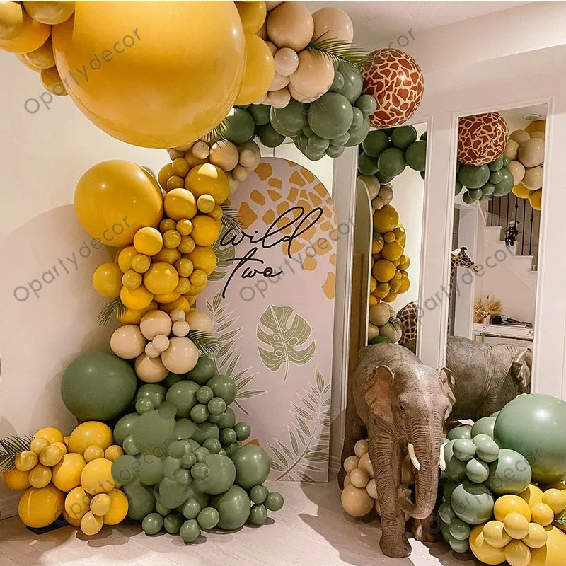 

149pcs Cream Peach Apricot Balloon Garland Arch Kit Green Yellow Animal Foil Ballons Wedding Birthday Party Decor Baby Shower