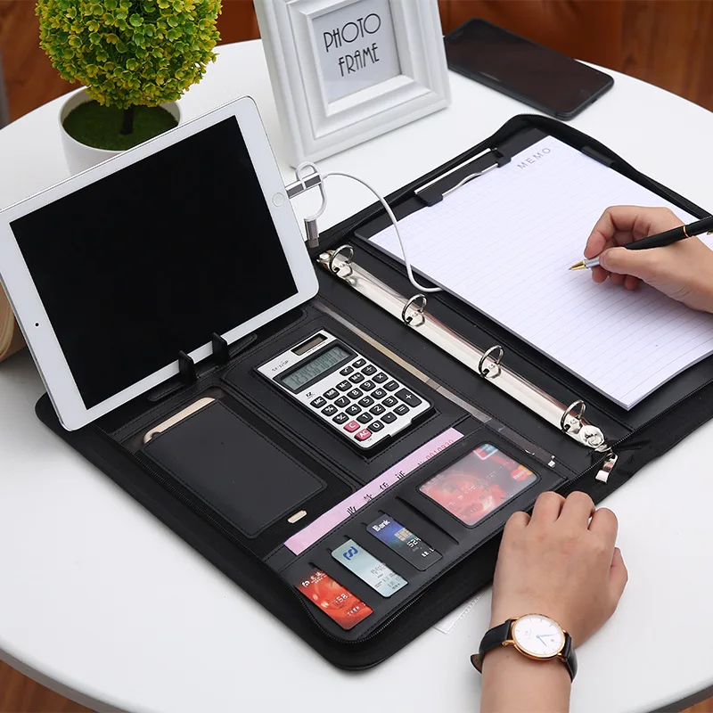 a4 file organizer phone holder document bag pu leather business folder manager conference calculator memo school office supplies free global shipping