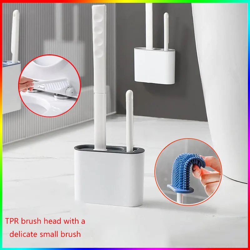 

Silicone TPR Toilet Brush with Holder Set Wall-Mounted Long Handled Toilet Cleaning Tool Set for Bathroom Tools Wc Accessories