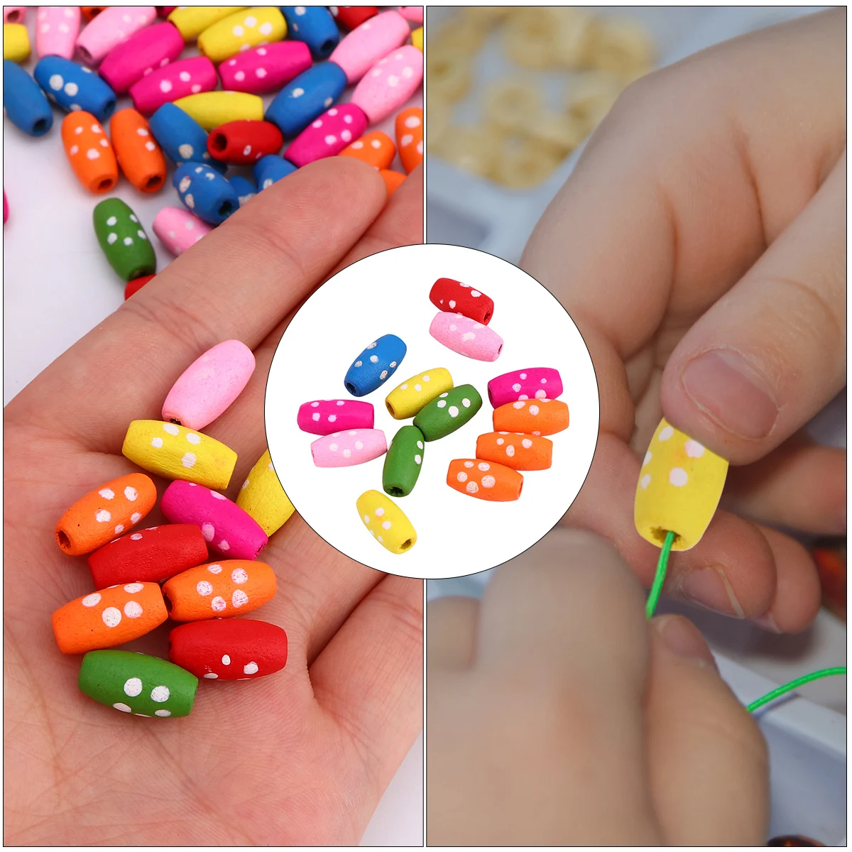 100pcs Colorful Wooden Jewelry Beads Kids DIY Making Accessories Multicolor Spacer Bead For Craft | Дом и сад