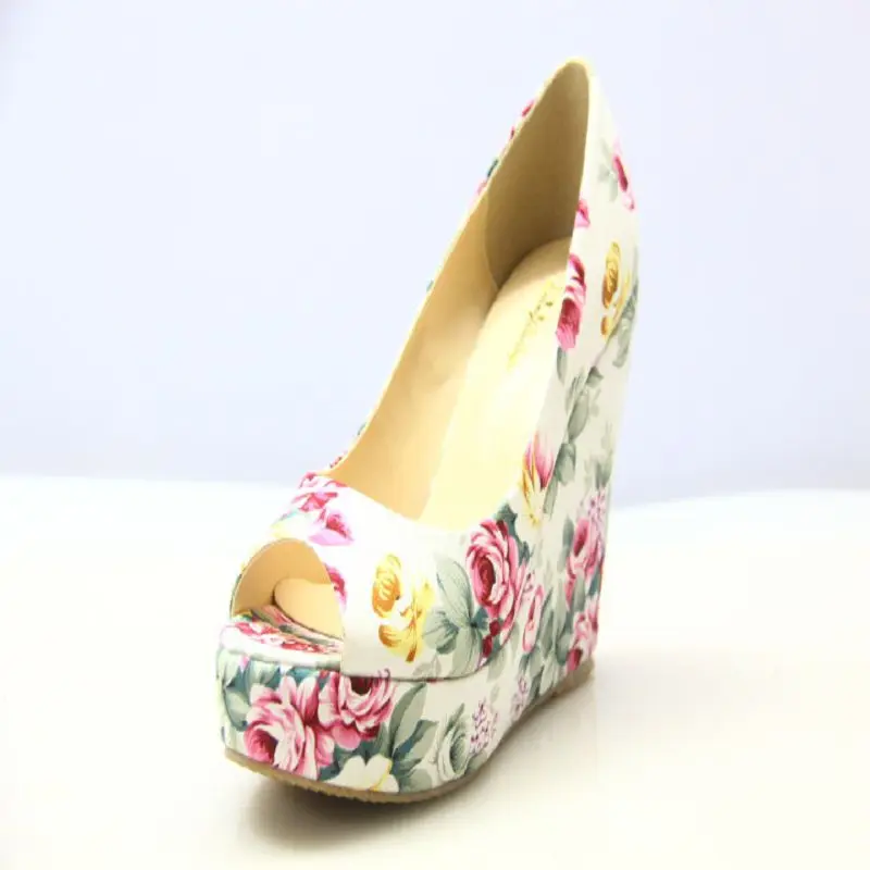 

Женские босоножки на танкетке, туфли-лодочки с открытым носком, цветочные туфли на высоком каблуке, противоскользящие туфли на платформе, б...