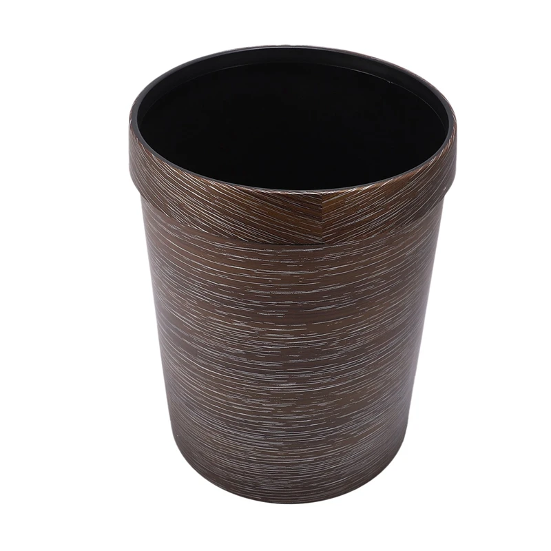 HIPSTEEN Retro Style Pressing Ring Plastic Trash Can Household Office Mimetic Wood Grain Garbage Bin - Dark Brown | Дом и сад