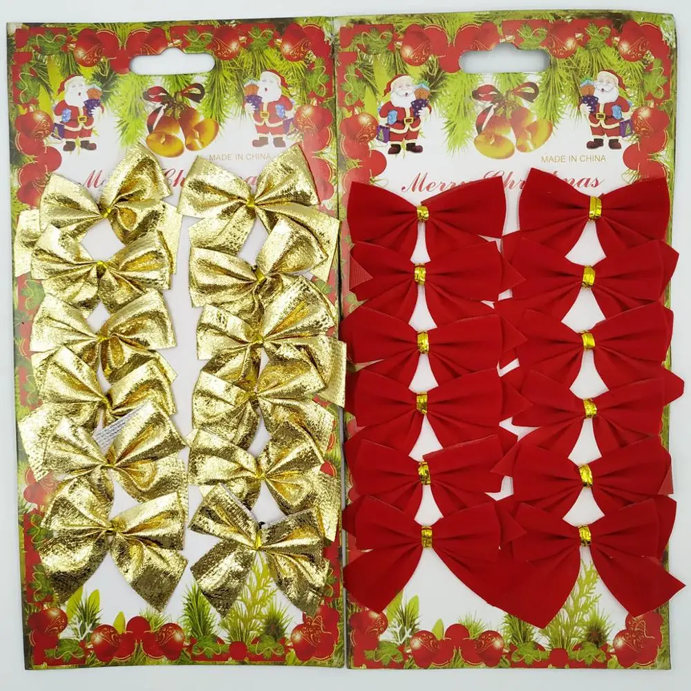 24 шт. Ёлочные банты золото с красным бантом для маленьких девочек рождественские
