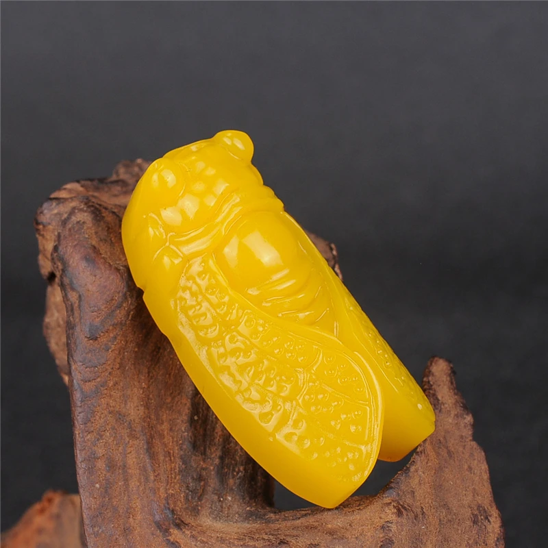 Натуральный желтый Нефритовый камень кулон Цикада Китайский жадеит Ювелирное