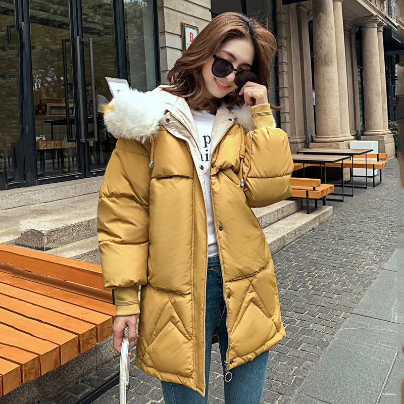 Женская куртка большого размера 3XL парка с капюшоном и меховым воротником