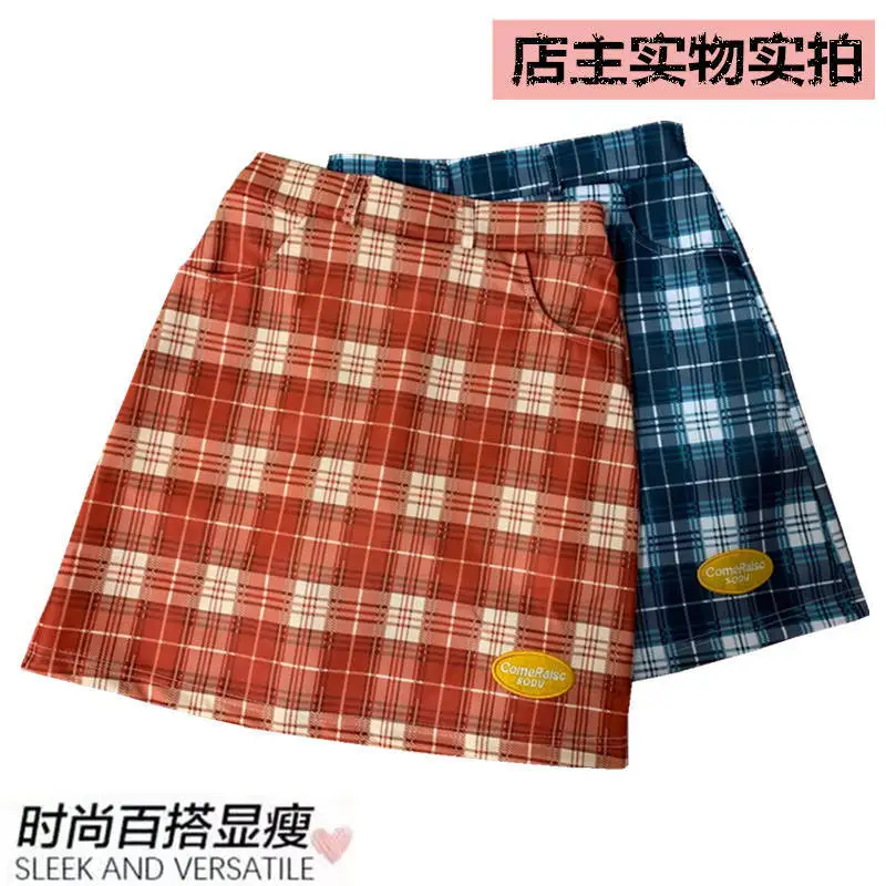 Клетчатая мини юбка женская красная синяя трапециевидная летняя школьная с