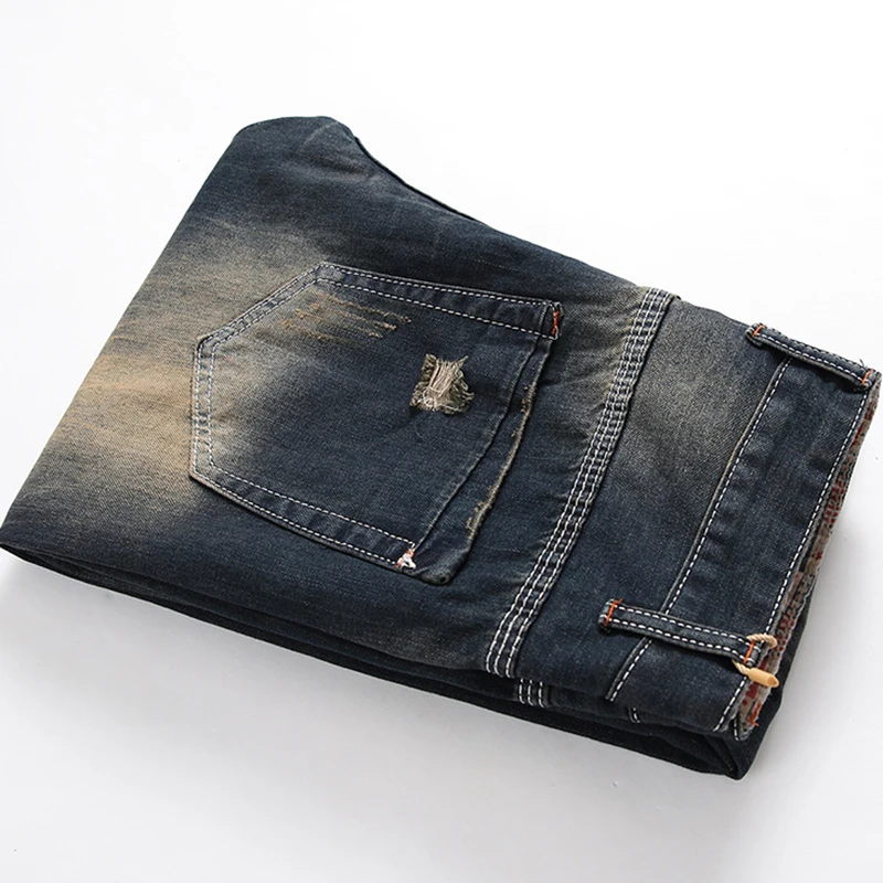

Cross Border Men's Wear Pierced Jeans Amazon Nostalgic Europe And The United States Men's Straight Fit Jeans Pants