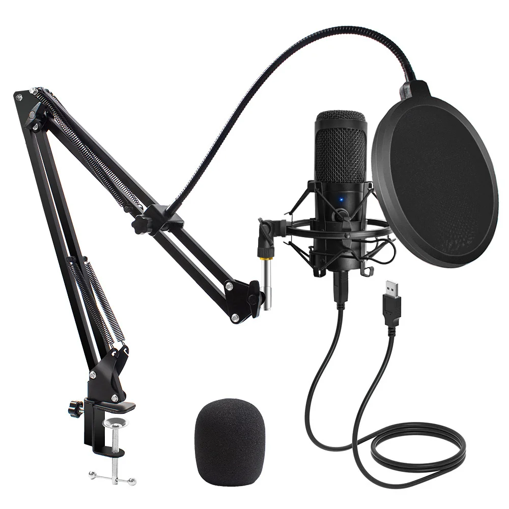 

USB D80 condenser microphone, PC recorder with stand and halo, karaoke, media streaming, podcasting