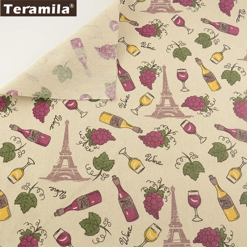 Cotton Linen Fabric Print Wine and Grapes TERAMILA Sewing Material Tissu Tablecloth Pillow Bag Curtain Cushion Zakka|cotton linen fabric|linen