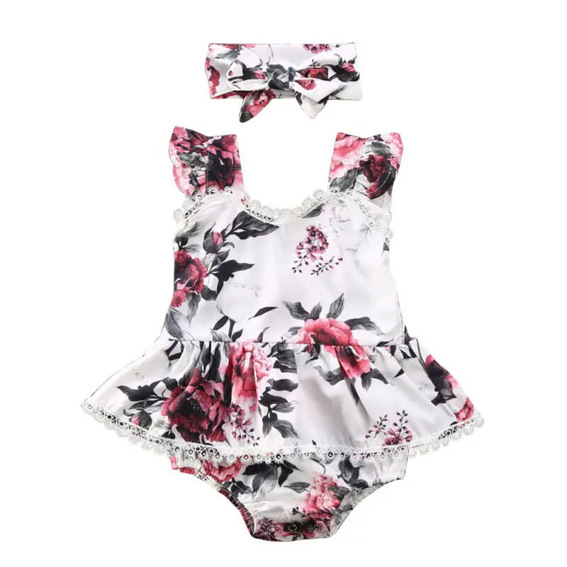 Кружевное платье комбинезон без рукавов с цветочным рисунком для маленьких