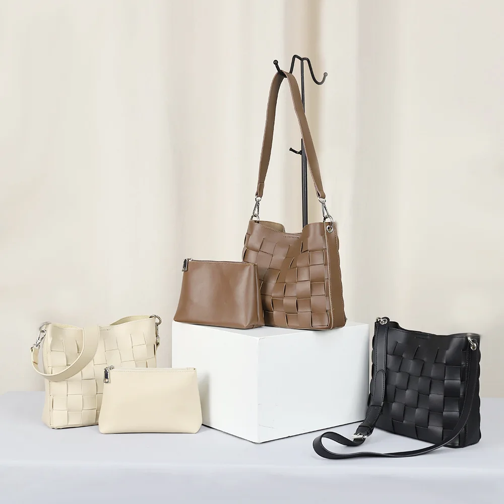 

Retro Fashion High-quality Pu Leather Weave Shoulder Bag Composite Bag Women's Designer Handbag Messenger Bag Bucket Bag Female