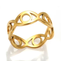 stainless steel geometric hollow eyes finger ring gold plated finger ring for women men ring jewelry