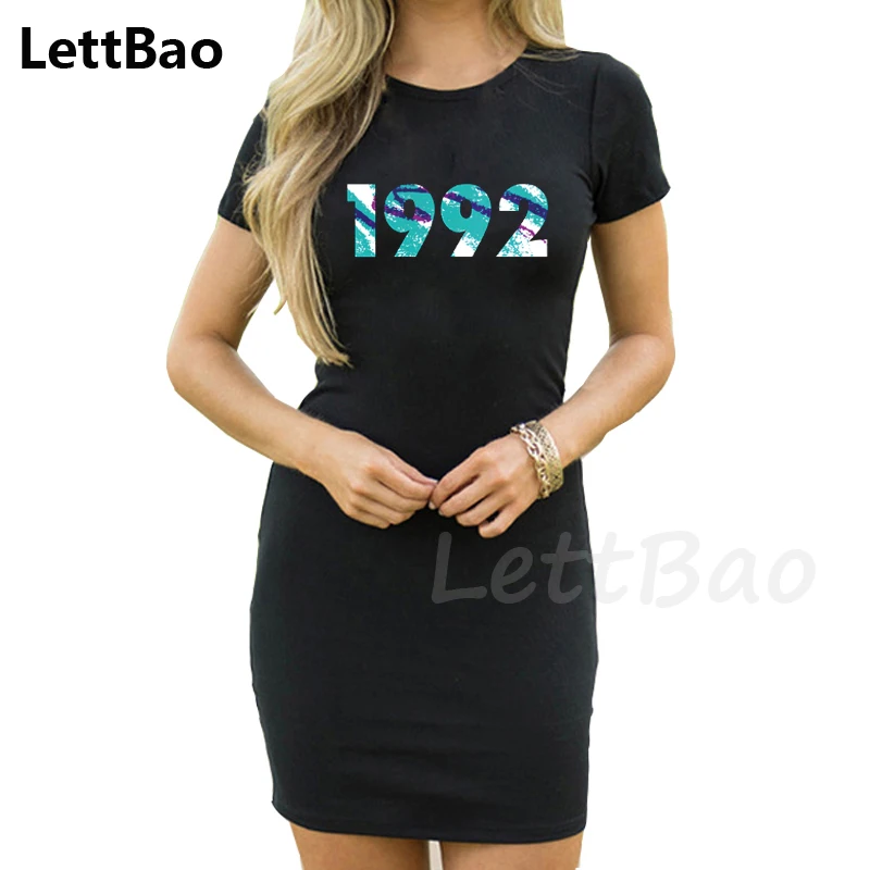 

Крутое зеленое летнее платье-футболка с принтом 1992, платье-футболка с коротким рукавом, женское модное платье, женское модное платье