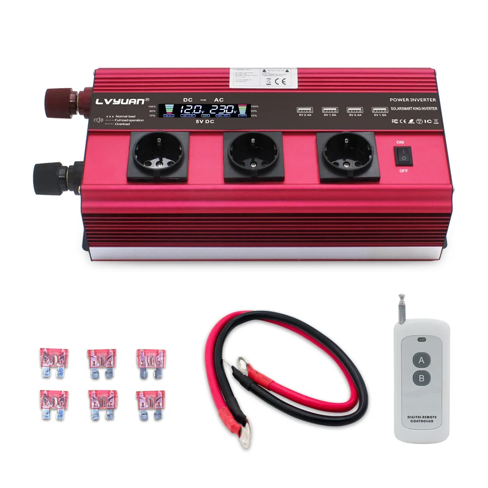 $129.99 12000W Inverter 12v 220v Car inverter 3 Socket EU LCD Large Power Inverter Soler Power Inverter  Car Ac 220v Converter  Inverter