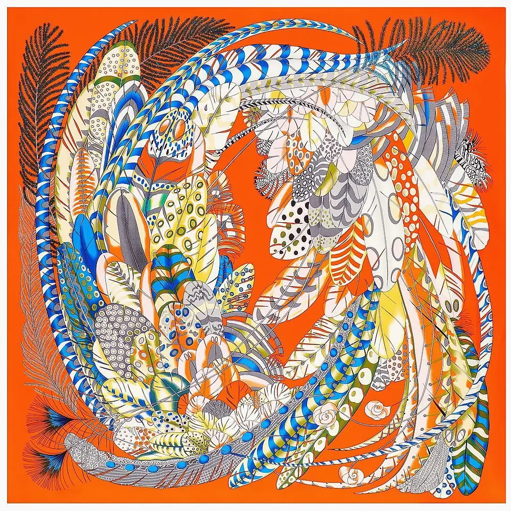 

Street Color Feather Large Satin Square Head Scarves H Silk Blanket Neck Scarf Hair Wraps Headscarf Throw Blanket 130cm