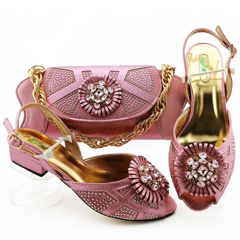 

Hot Selling African Shoes And Bag Set Italian Design Matching Shoes And Bag Set Nigerian For Wedding Party in Pink color