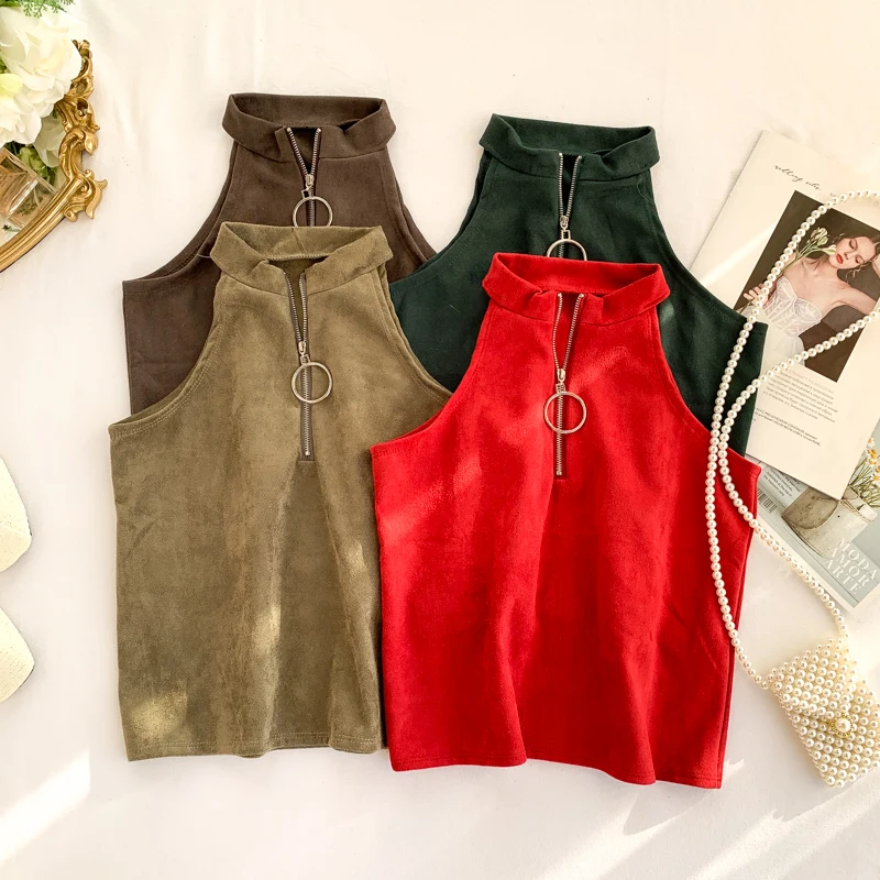 2019 Осенняя Женская модная бархатная майка на бретельках и топики высокого