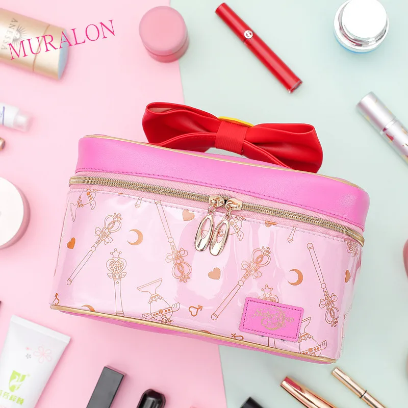 Ladies Cosmetic Bag PU Leather Portable Storage Bag Large-Capacity Handbag Jewelry Box Ladies handbag Sailor Moon