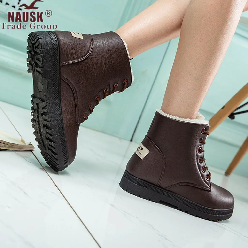 Women's Boots Winter Snow Ladies New Warm Plus Velvet Cotton Shoes Waterproo Martin PU Large Size | Обувь