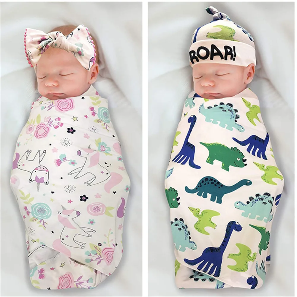 Newborn Baby Swaddle Wrap with Hat 100% Cotton Soft Infant Newborn Baby Products Blanket & Swaddling Wrap Blanket Sleepsack