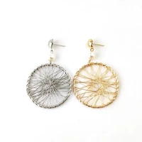 fashionable simple wild metal geometric circular thread winding earrings korean temperament earrings women exaggerated earrings