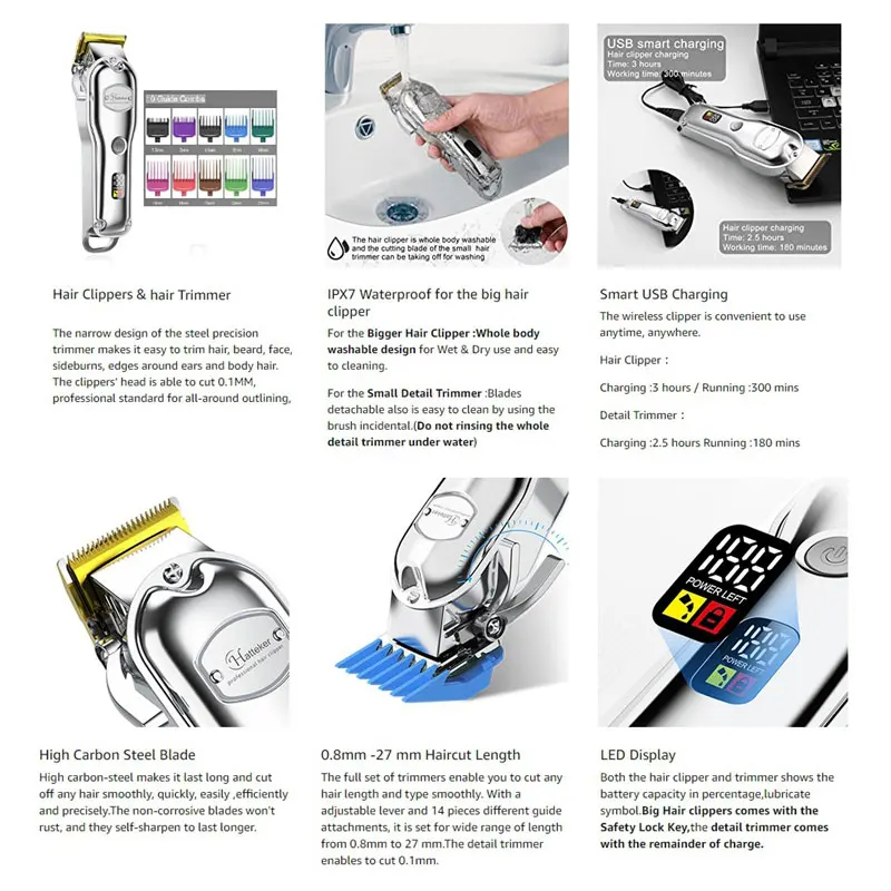 Профессиональный парикмахерский триммер для волос IPX7 мощная электрическая