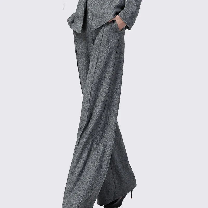 Wide Leg Pants Women High Waist Black Dangling Wool Pants New 2019 Winter Trousers Office Ladies Plus Size Straight Long Pants