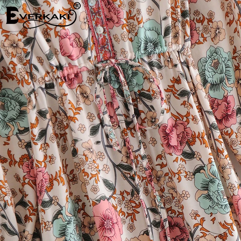 

Everkaki Boho Print Maxi Woman Dress Clothing Sashes Adjustable Wasit Elegant Ladies Beach Dresses Summer Vestidos ropa 2021 New