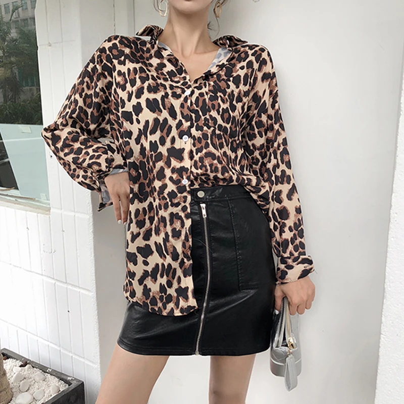 Vintage Leopard Print Blouse Shirt Spring Autumn 2021 Long Sleeve Women Shirts Elegant Lady Turn-down Collar Button Tops Blusas