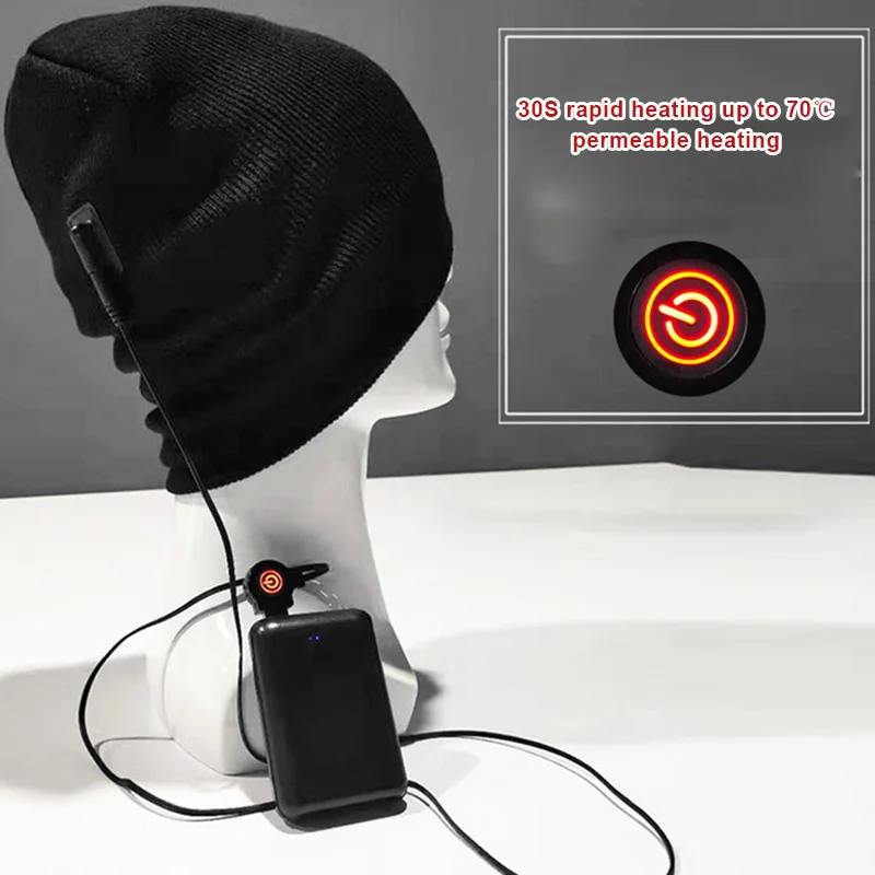

USB Rechargeable Winter Hat Warm Washable Warp Knitting Heated Hat for Outdoor Activity Unisex FK88