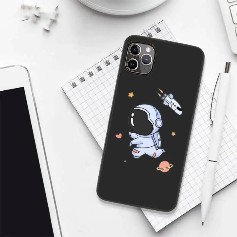 

Cartoon space Astronaut spaceship Phone Case Candy Color for iPhone 6 7 8 11 12 s mini pro X XS XR MAX Plus
