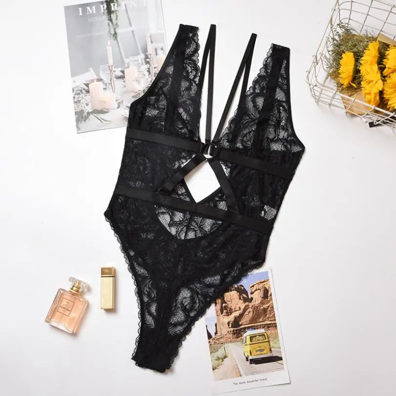 

Lace Bodysuit Women Sexy Hollow Out Rompers See Through Women's Jumpsuit Transparent Female Body Suit Body 2021 Rompers p17