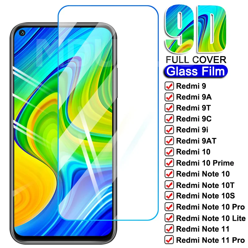 

9D Full Tempered Glass For Xiaomi Redmi 10 Prime 9 9A 9T 9C 9i 9AT Note 10 Lite 11 Pro 10T 10S Screen Protector Glass Film Case