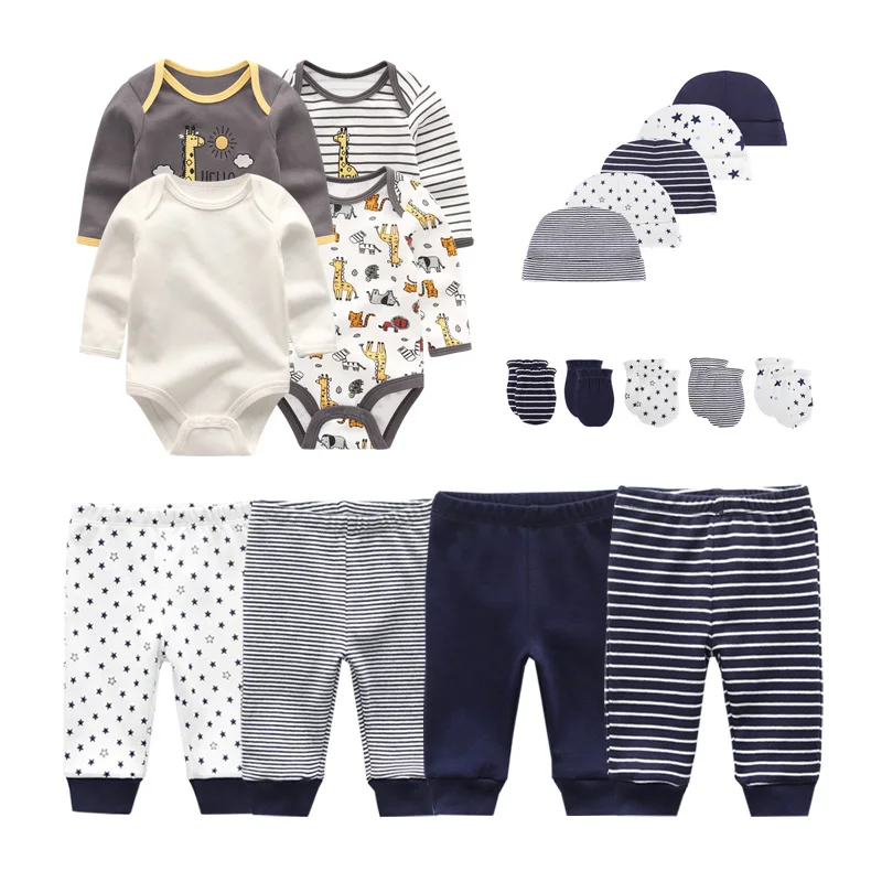 

Newborn 16/18Pcs Bodysuits+Pants+Gloves+Hats Sets Cotton Baby Girl Clothes Solid Color Baby Boy Clothes Trousers