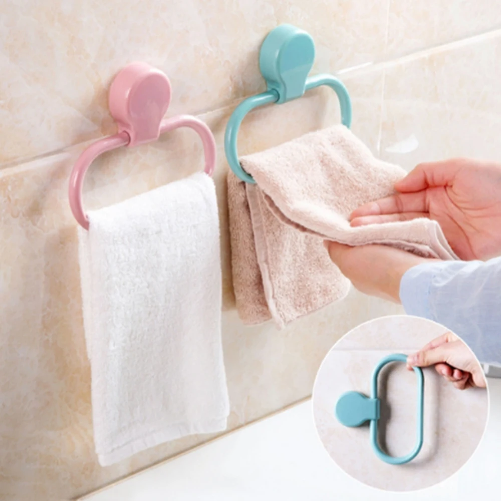 

Plastic Towel Rings with Swivel Self-Adhesive Hand Towel Rack Wall Mount for Bathroom and Kitchen Accessories