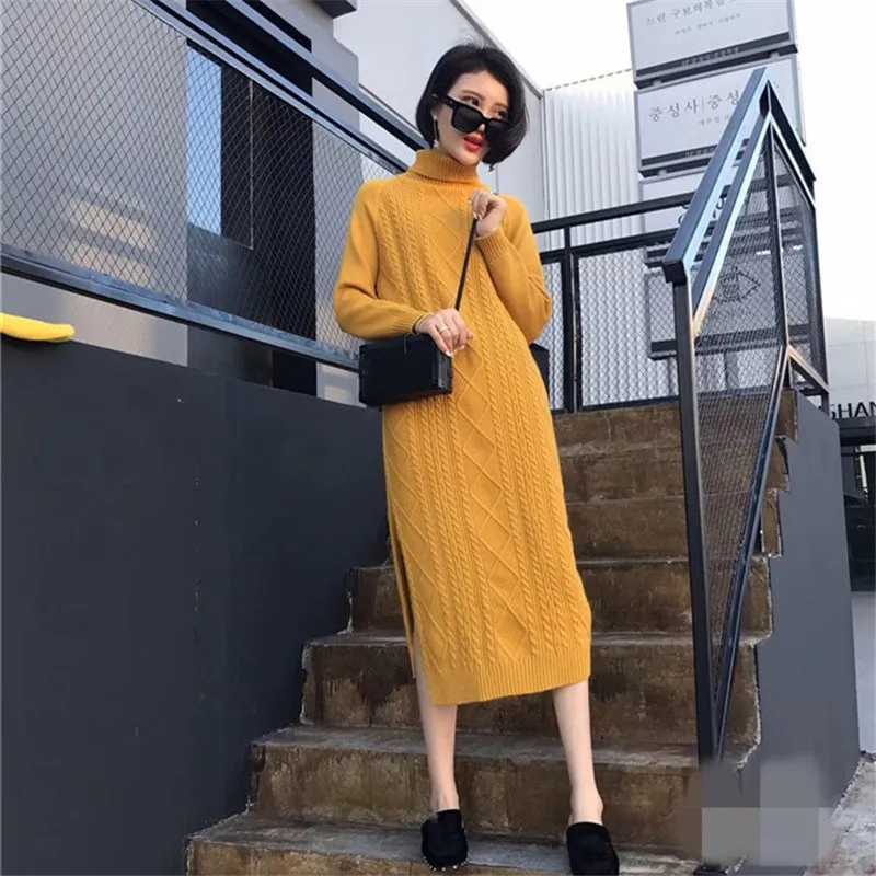2019 зимнее платье свитер с высоким воротом женское трикотажное большого размера