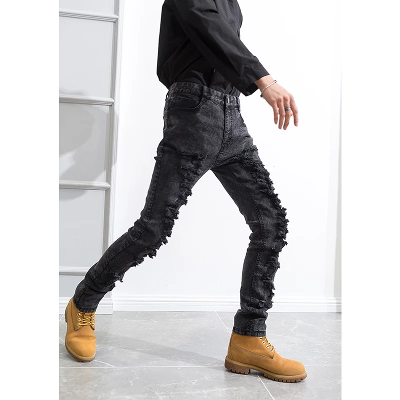 Зимние мужские джинсы с дырками Темно-Серые толстые длинные брюки Дикие подростковые утепленные штаны для выступлений брюки-карандаш от AliExpress WW