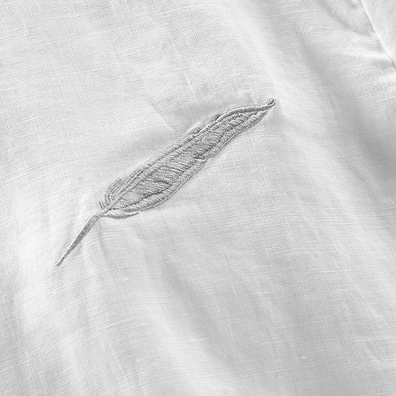 Футболка мужская с вышивкой перьев модная тенниска из хлопка и льна короткими