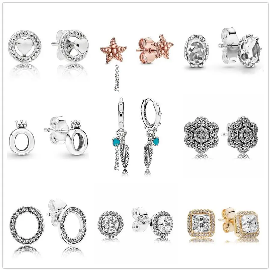 

Authentic 925 Sterling Silver Earring Classic Elegance With Clear Crystal Stud Earrings For Women Wedding Gift Fashion Jewelry