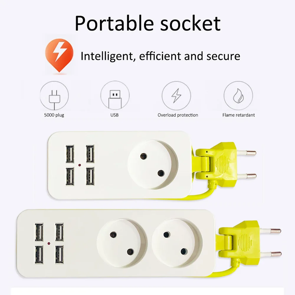 Удлинитель с европейской вилкой 1 5 м 2 розетками и 4 USB портами|Электрические