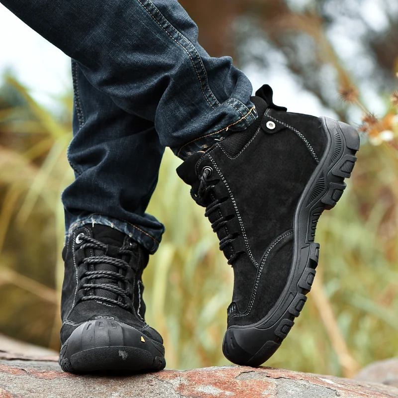 

New Genuine Leather Mens Boots Suede Retro Lace-up Hiking Shoes Male Comfortable Leisure Walk Winter Boots Fashion Outdoor Shoes