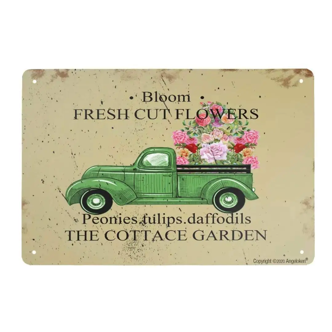 Ретро винтажный металлический знак грузовик с цветами свежие резные цветы