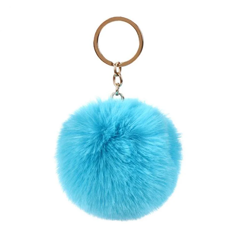 819241 8cm Simple Pompom Fur ball Keychain Artificial Rabbit Fur Animal Key Chain For Woman Car Bag Accessories Key Ring 15 colors - Цвет: 819241