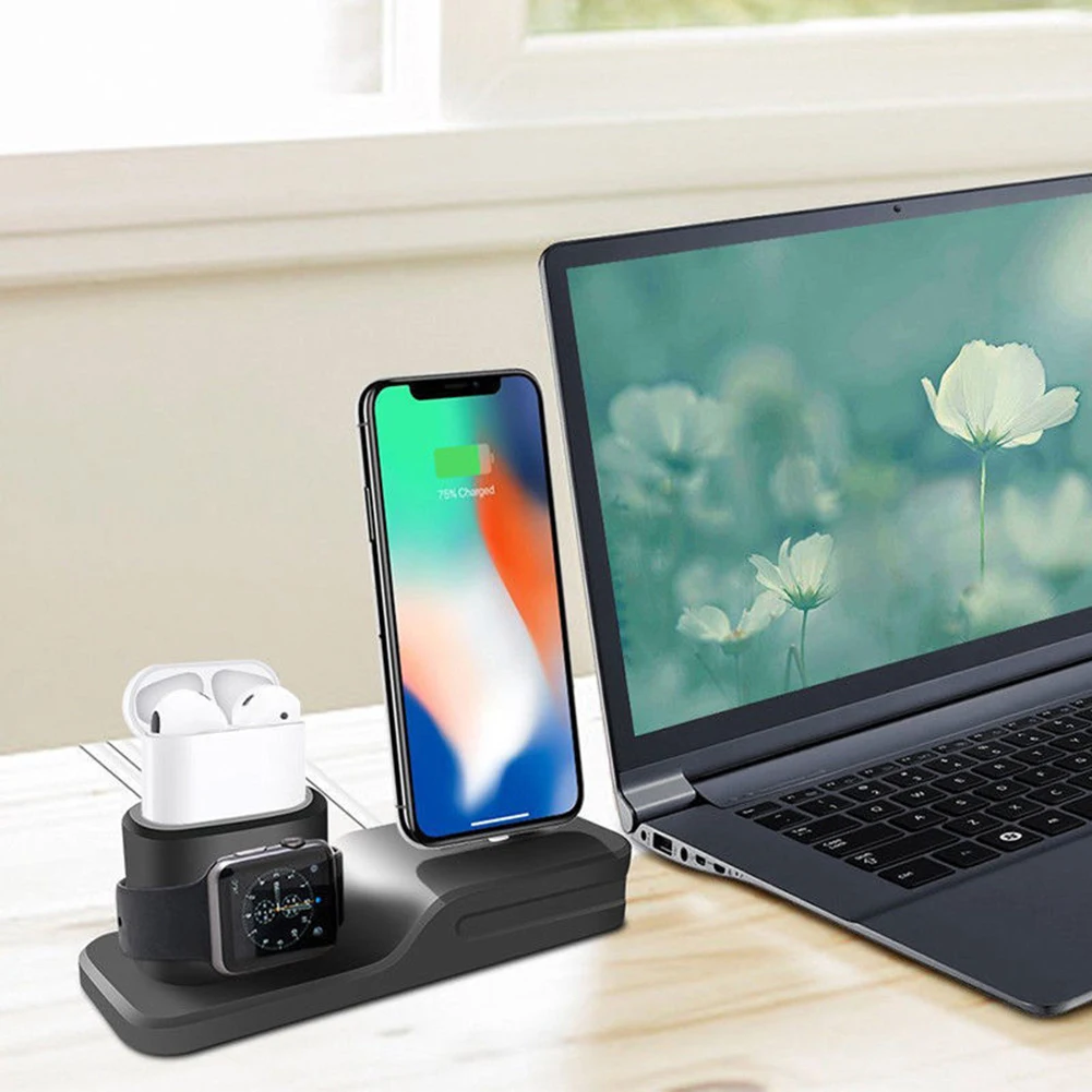 Силиконовая док станция 3 в 1 держатель для iPhone X XR XS Max iWatch AirPods подставка