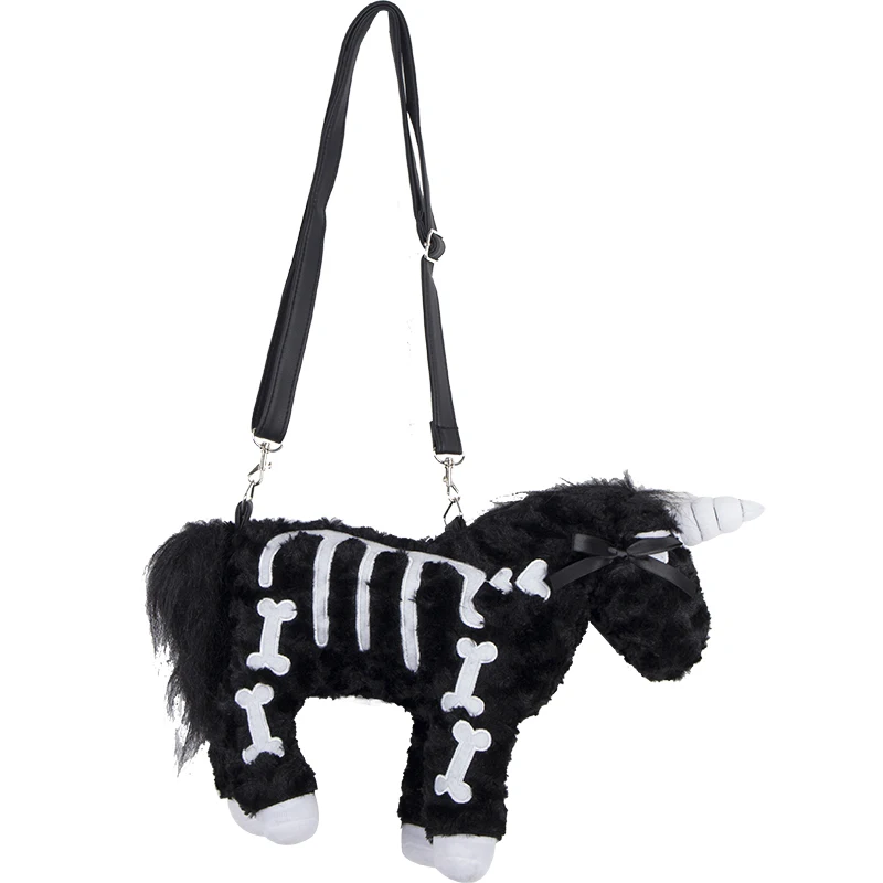 Мультяшная Лошадь Черная Готическая темная металлическая милая сумка для