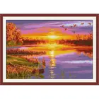 Набор для вышивки крестиком Осенний закат, Набор для вышивки сделай сам, пейзаж, Рисунок 14 карат, 11 карат, печать на холсте, наборы для рукоделия, домашние декоративные поделки