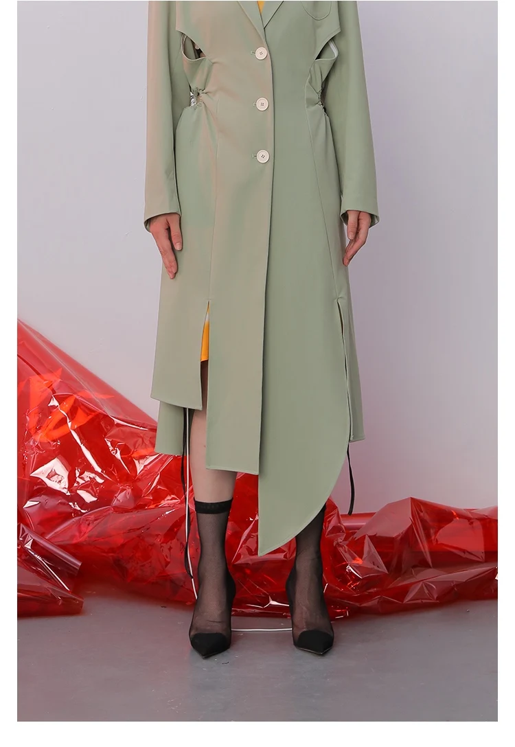 IRINAL02 FW коллекция выдалбливают Асимметричный длинный плащ для женщин